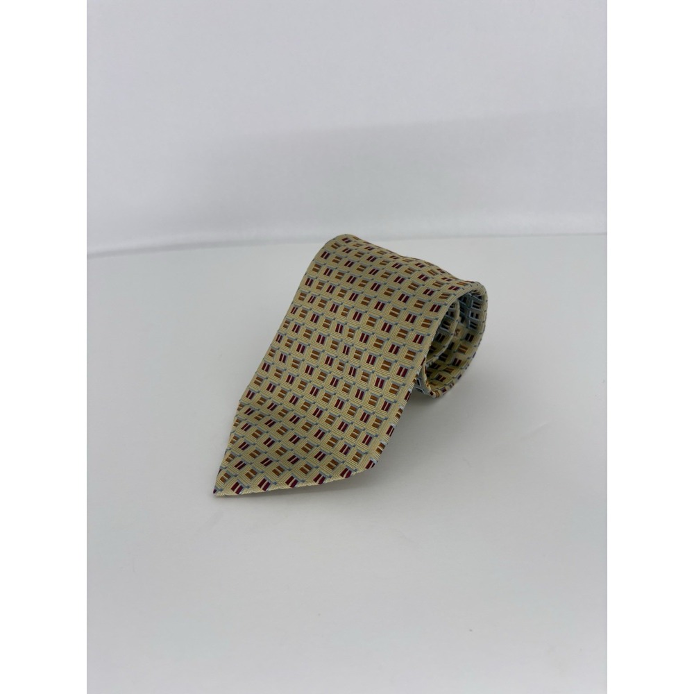Barneys New York REPP Tie Silk Geometric Handmade Italy 59.25x3.75 Gold Red